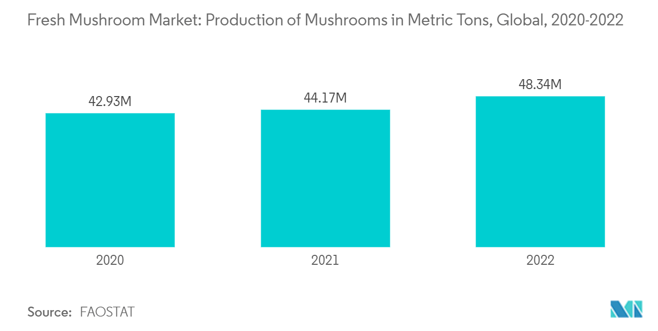 Fresh Mushroom Market: Production of Mushrooms in Metric Tons, Global, 2020-2022