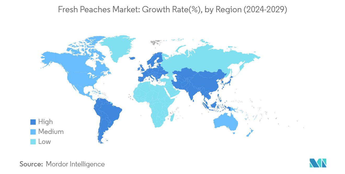 Fresh Peaches Market: Growth Rate(%), by Region (2024-2029)