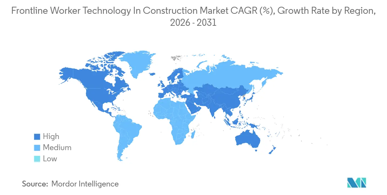 Frontline Worker Technology In Construction Market CAGR (%), Growth Rate by Region