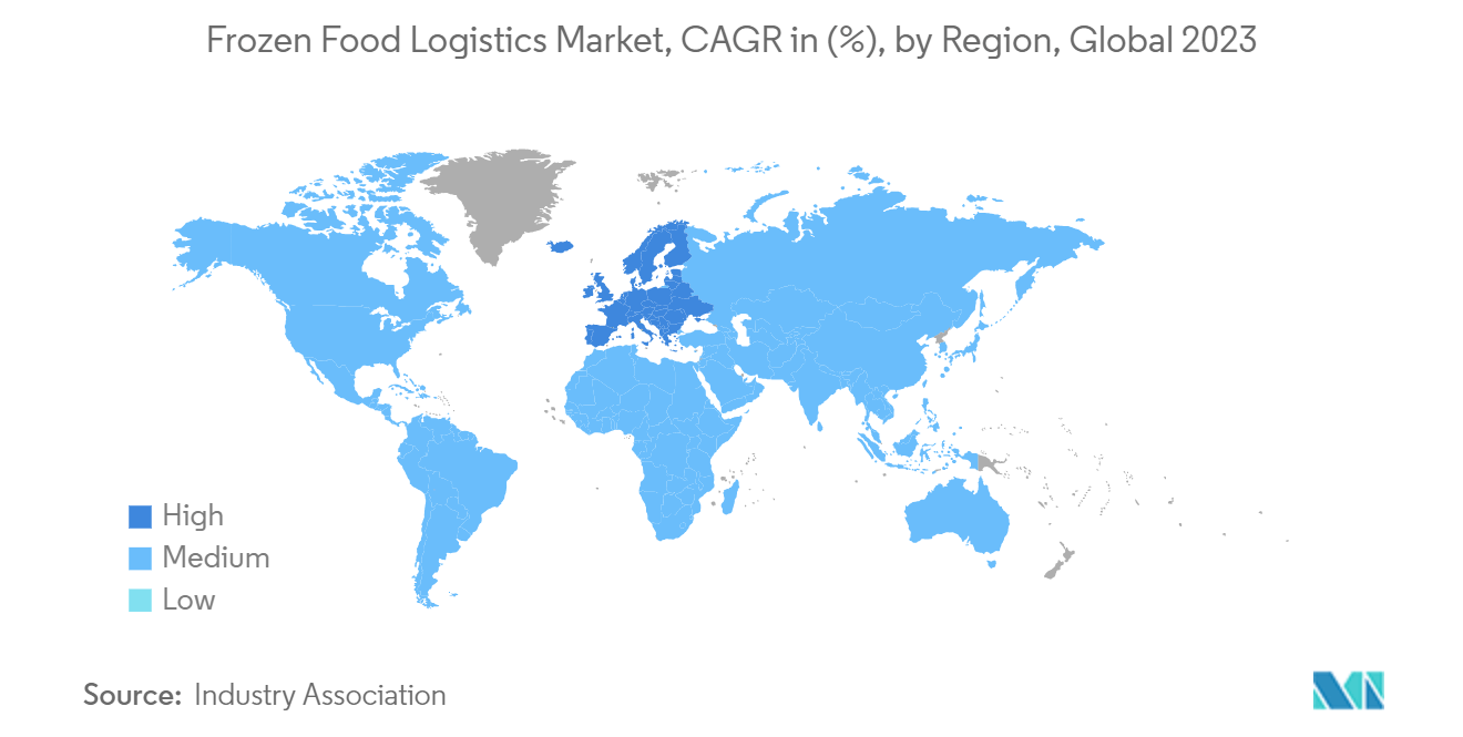 Frozen Food Logistics Market, CAGR in (%), by Region, Global 2023