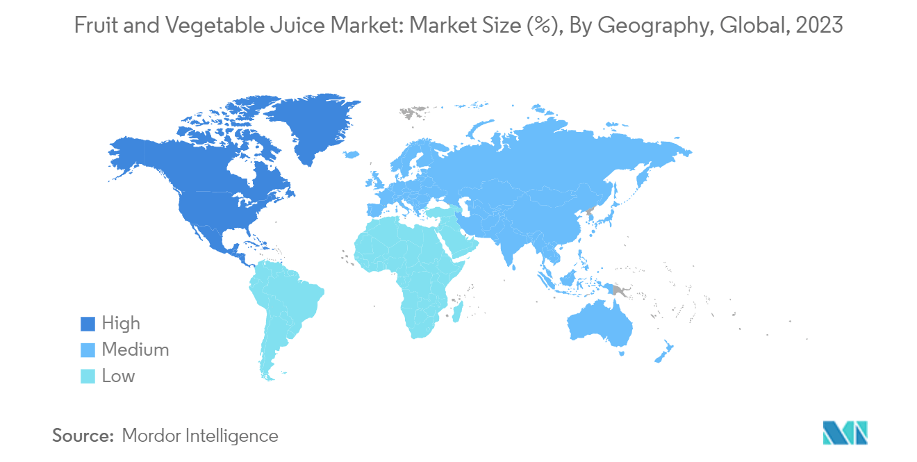 Fruit and Vegetable Juice Market: Market Size (%), By Geography, Global, 2023