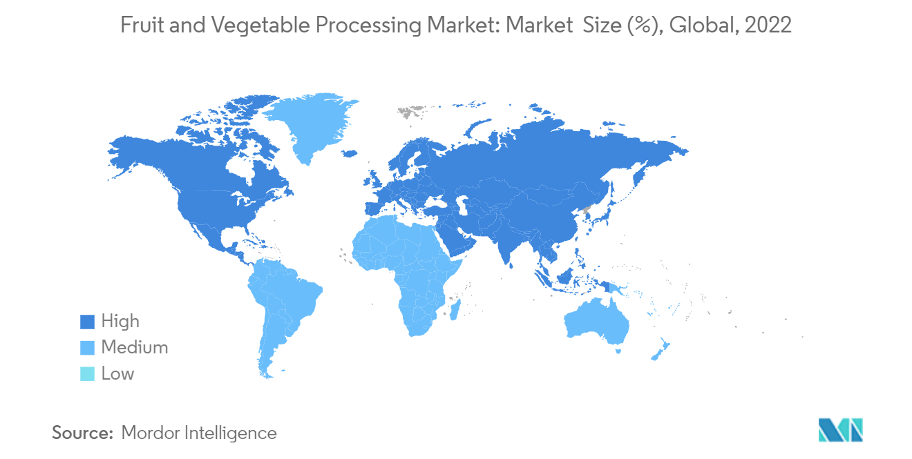 Рынок переработки фруктов и овощей Рынок переработки фруктов и овощей Размер рынка (%), глобальный, 2022 г.