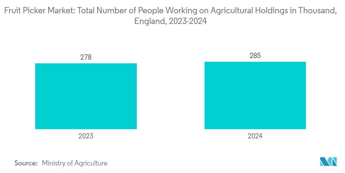 Global Fruit Picker Market: Total Number of People Working on Agricultural Holdings in Thousand, England, 2023-2024