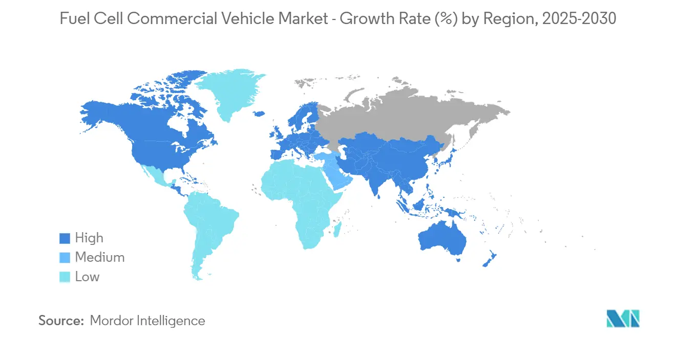 Fuel Cell Commercial Vehicle Market Trends Fuel Cell Commercial Vehicle Market - Growth Rate (%) by Region, 2025-2030