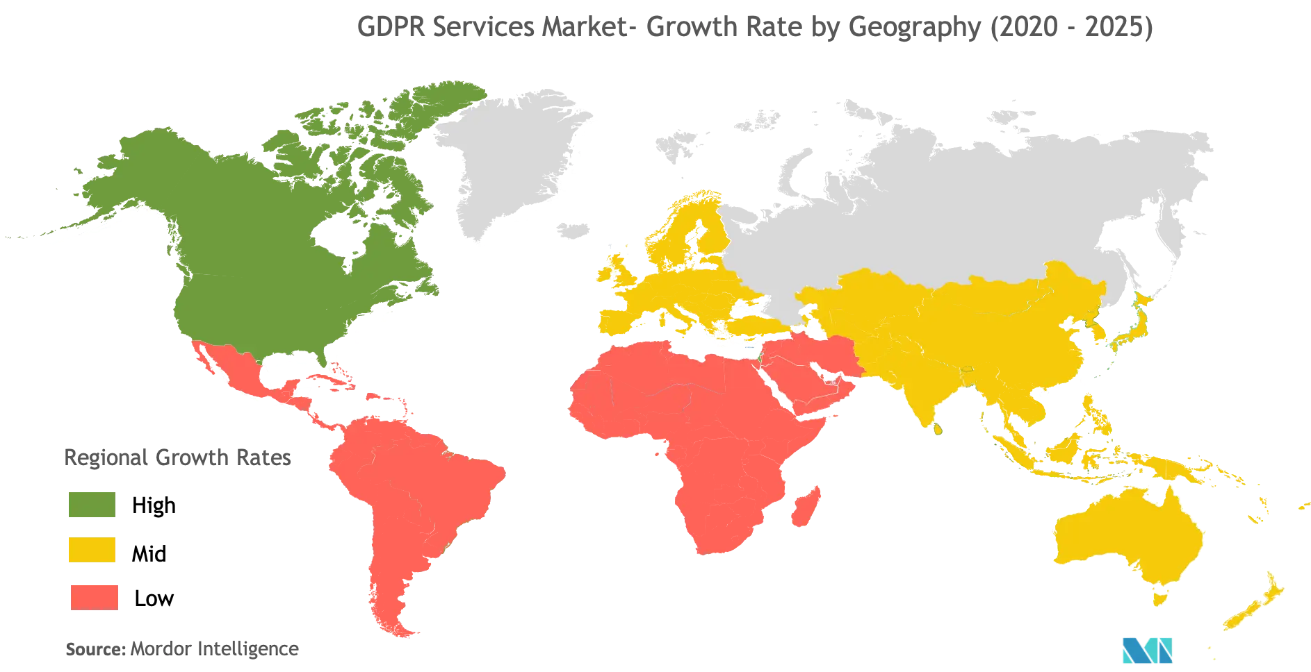 GDPR Services Market - Growth Rate by Geography (2020 - 2025)