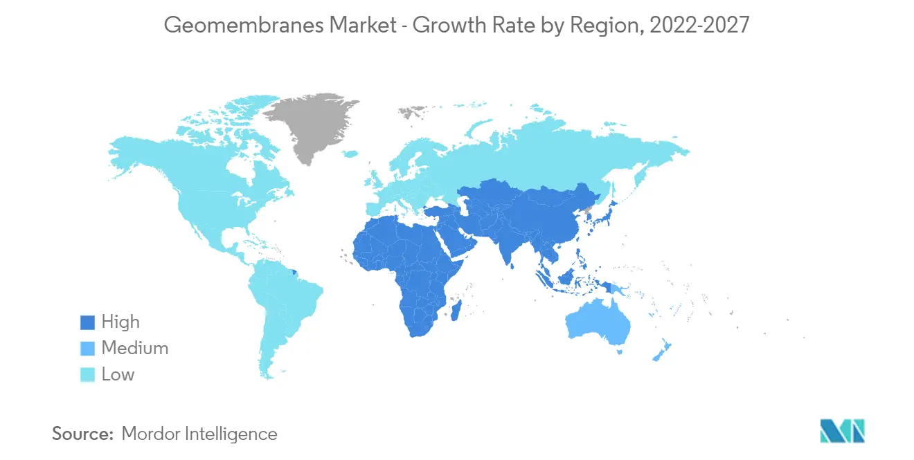 土工膜市场 - 按地区划分的增长率，2022-2027