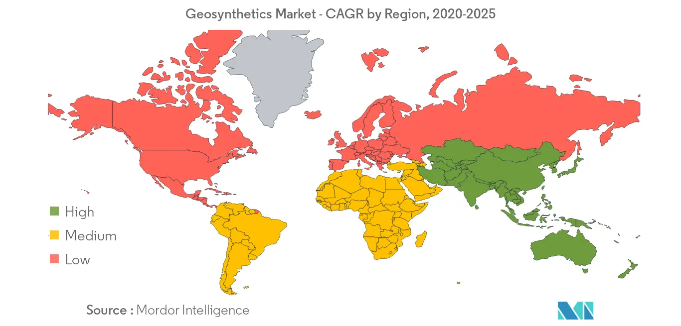 سوق المواد الاصطناعية - معدل نمو سنوي مركب حسب المنطقة، 2020-2025