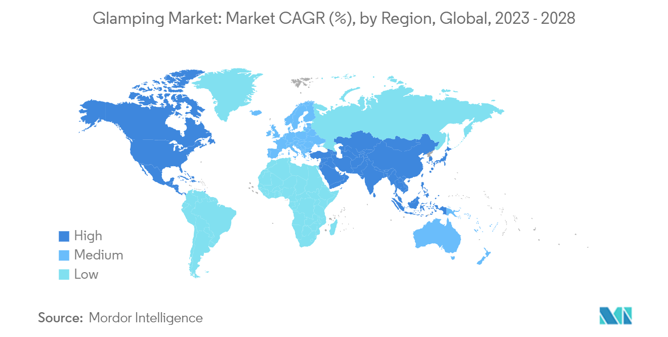 Glamping Market: Market CAGR (%), by Region, Global, 2023 - 2028