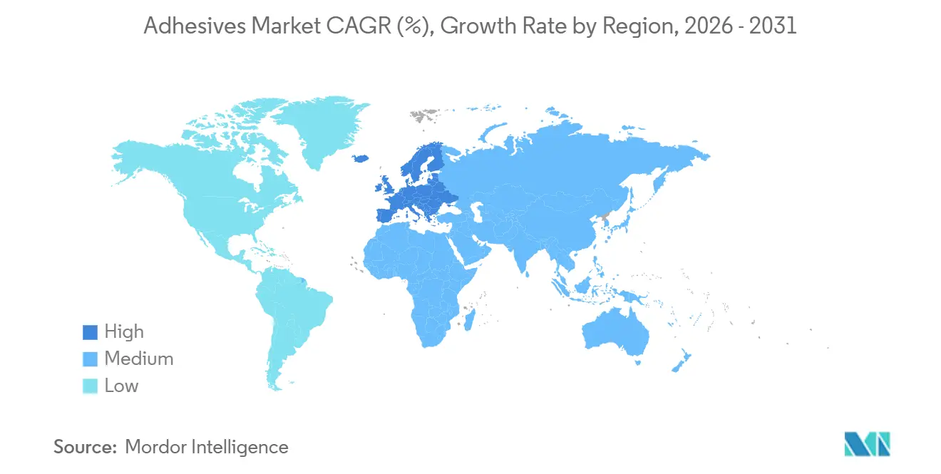 Adhesives Market CAGR (%), Growth Rate by Region