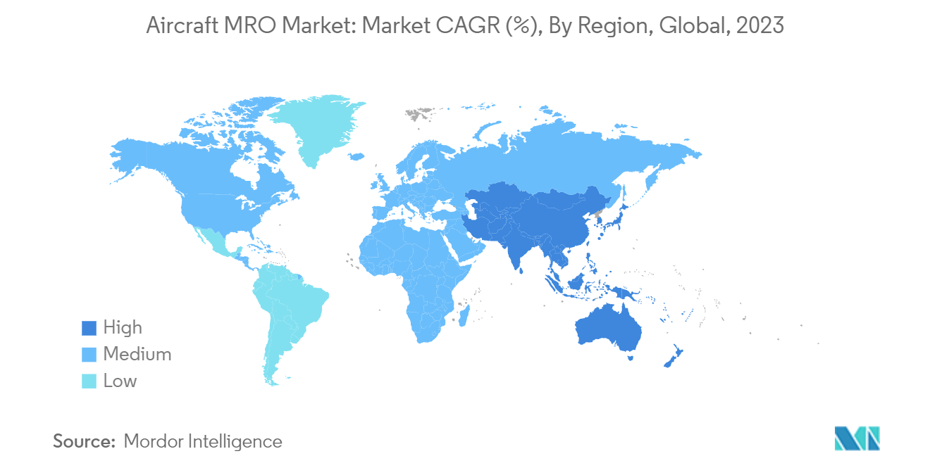 항공기 MRO 시장: 시장 CAGR(%), 지역별, 글로벌, 2023