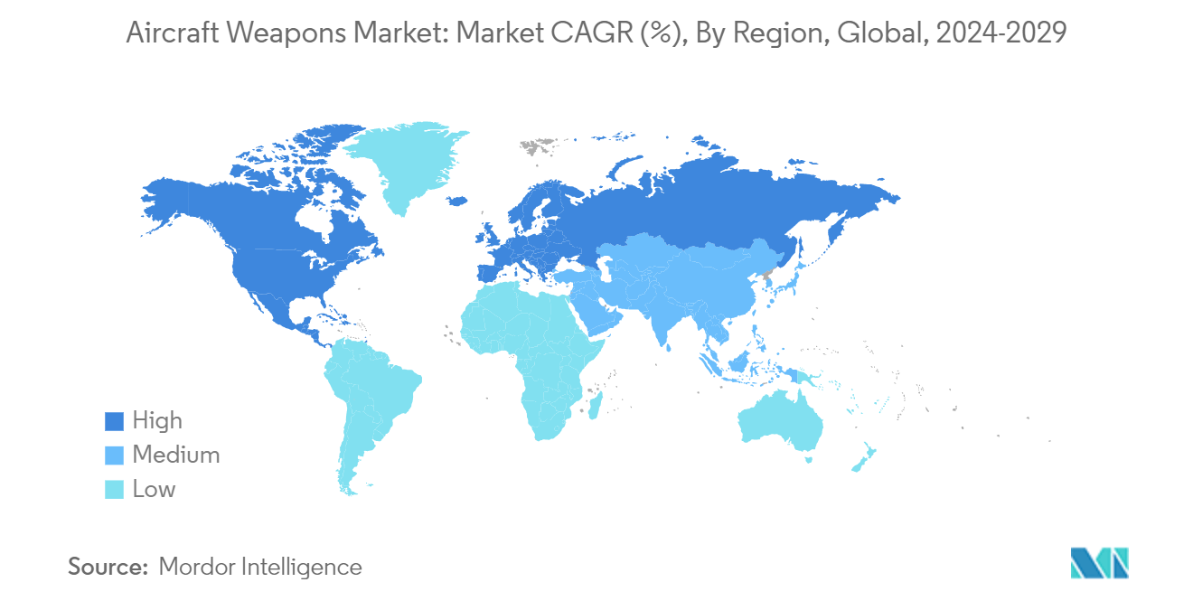 Aircraft Weapons Market: Market CAGR (%), By Region, Global, 2024-2029