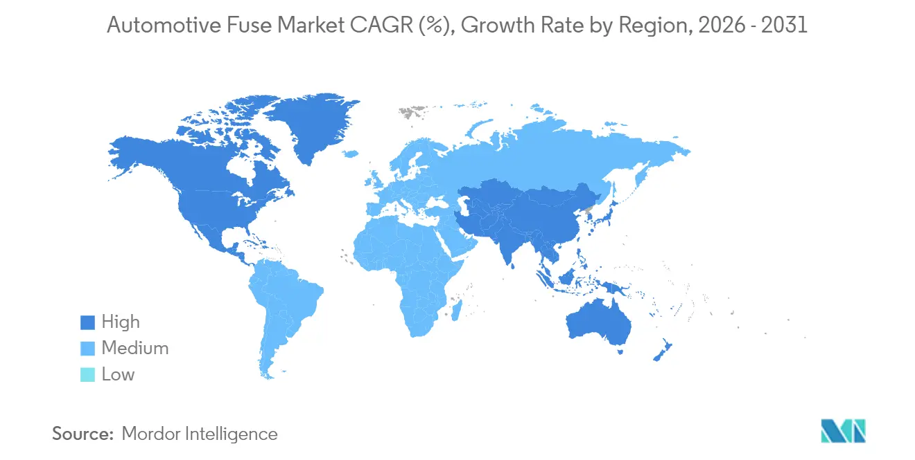 Tasa de Crecimiento del Mercado de Fusibles Automotrices por Región