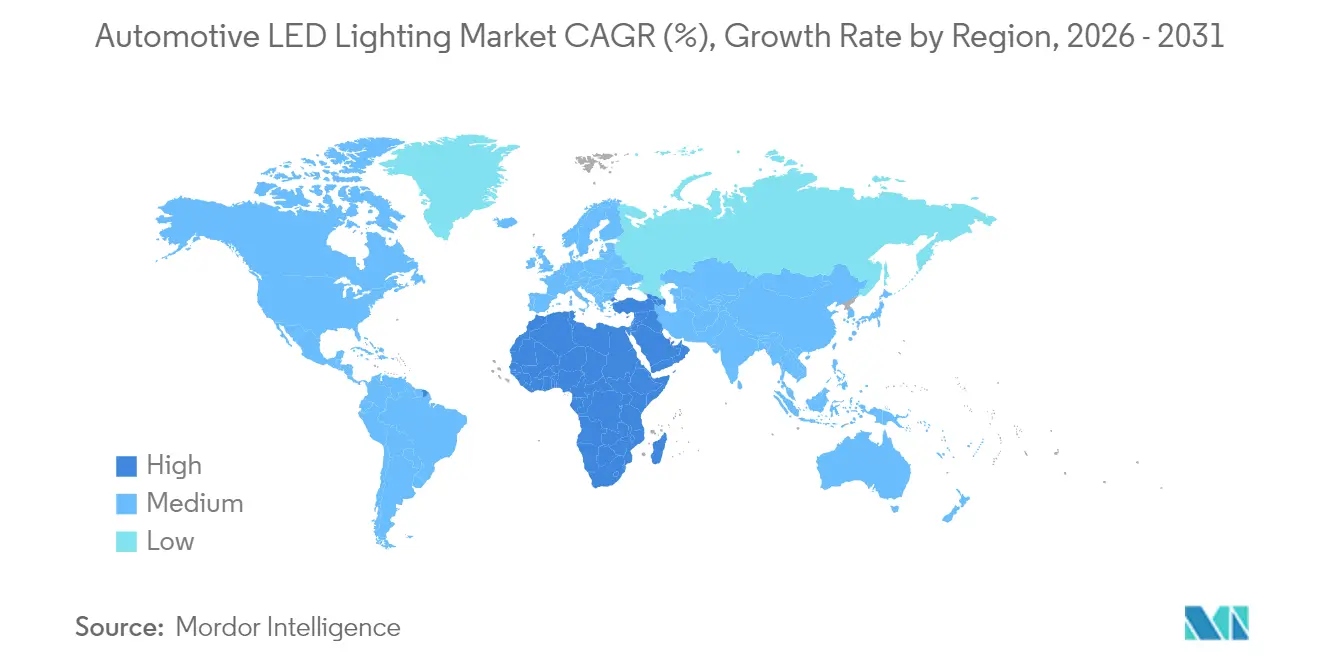 Automotive LED Lighting Market CAGR (%), Growth Rate by Region