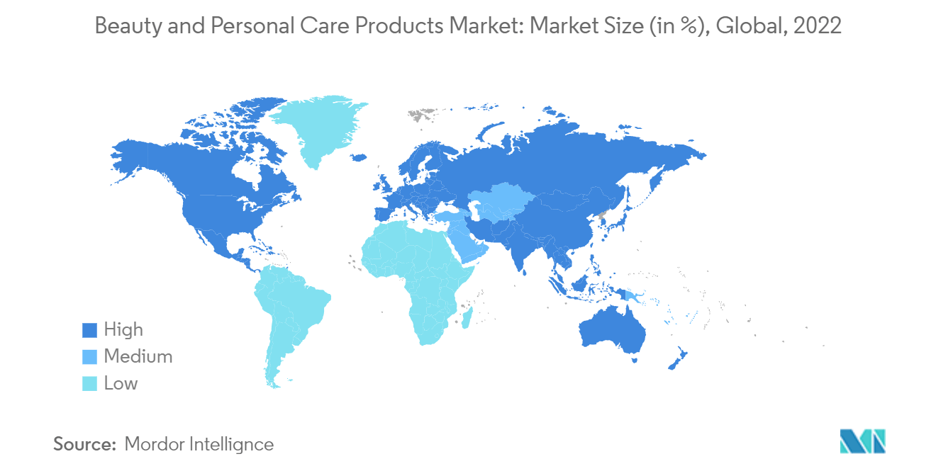 美容和个人护理产品市场：市场规模（百分比），全球，2022 年