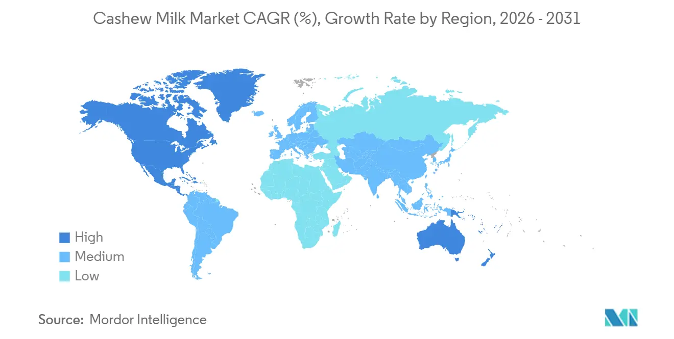 Cashew Milk Market CAGR (%), Growth Rate by Region
