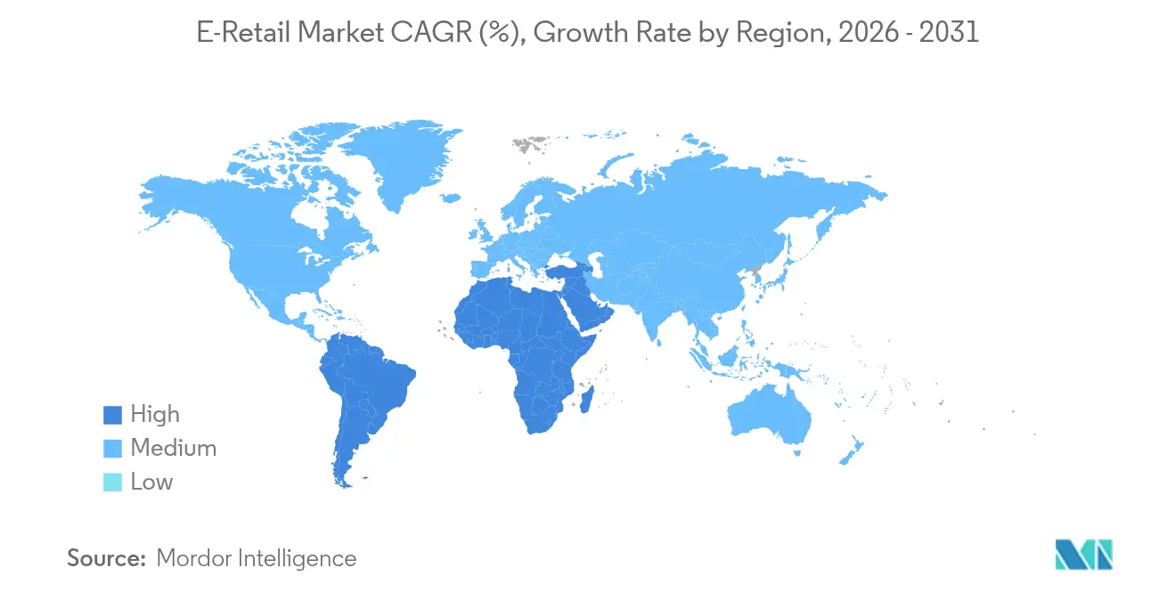 E-Retail Market CAGR (%), Growth Rate by Region
