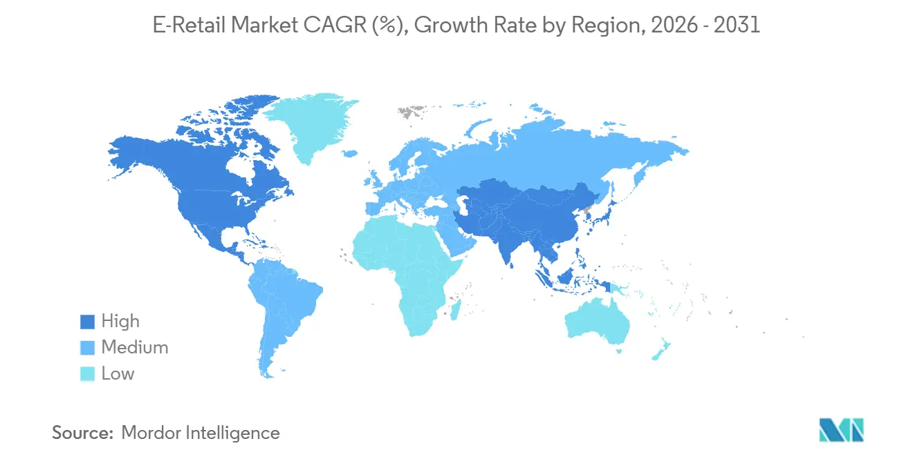 E-Retail Market CAGR (%), Growth Rate by Region