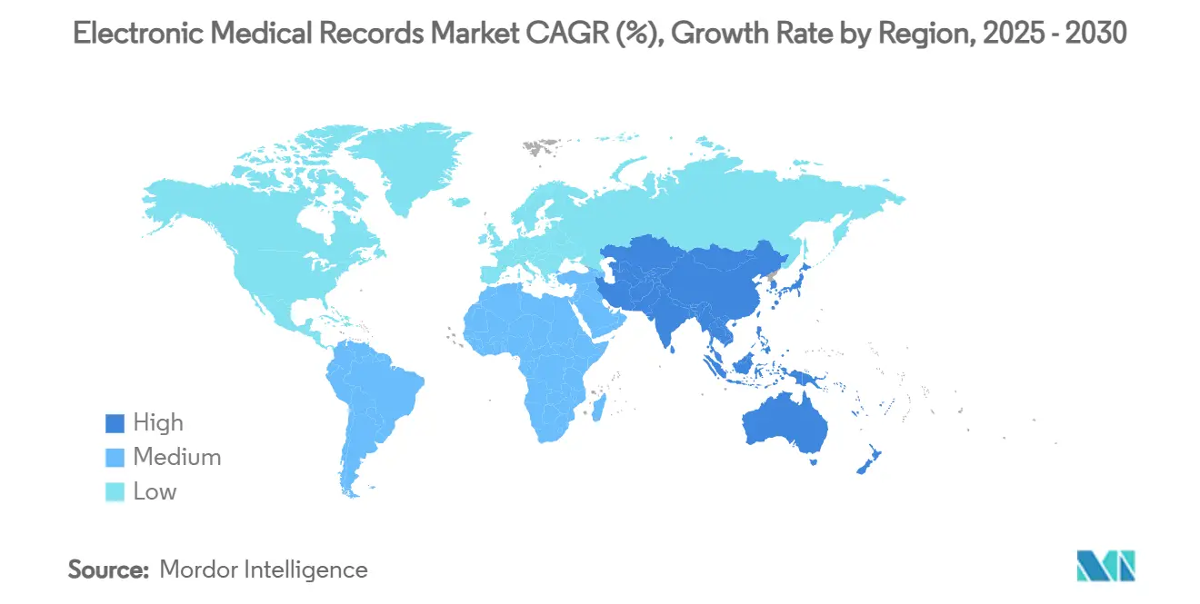 전자 의료 기록 바카라사이트 굿모닝 CAGR(%), 지역별 성장률