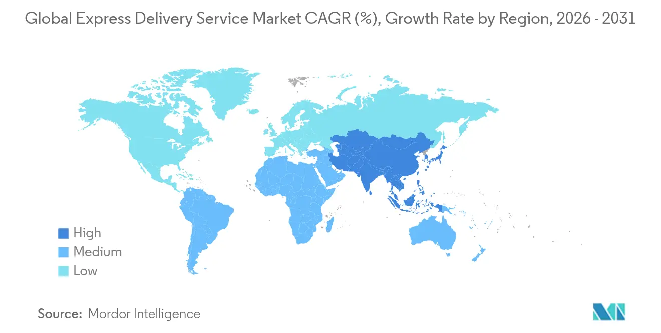 Global Express Delivery Service Market CAGR (%), Growth Rate by Region