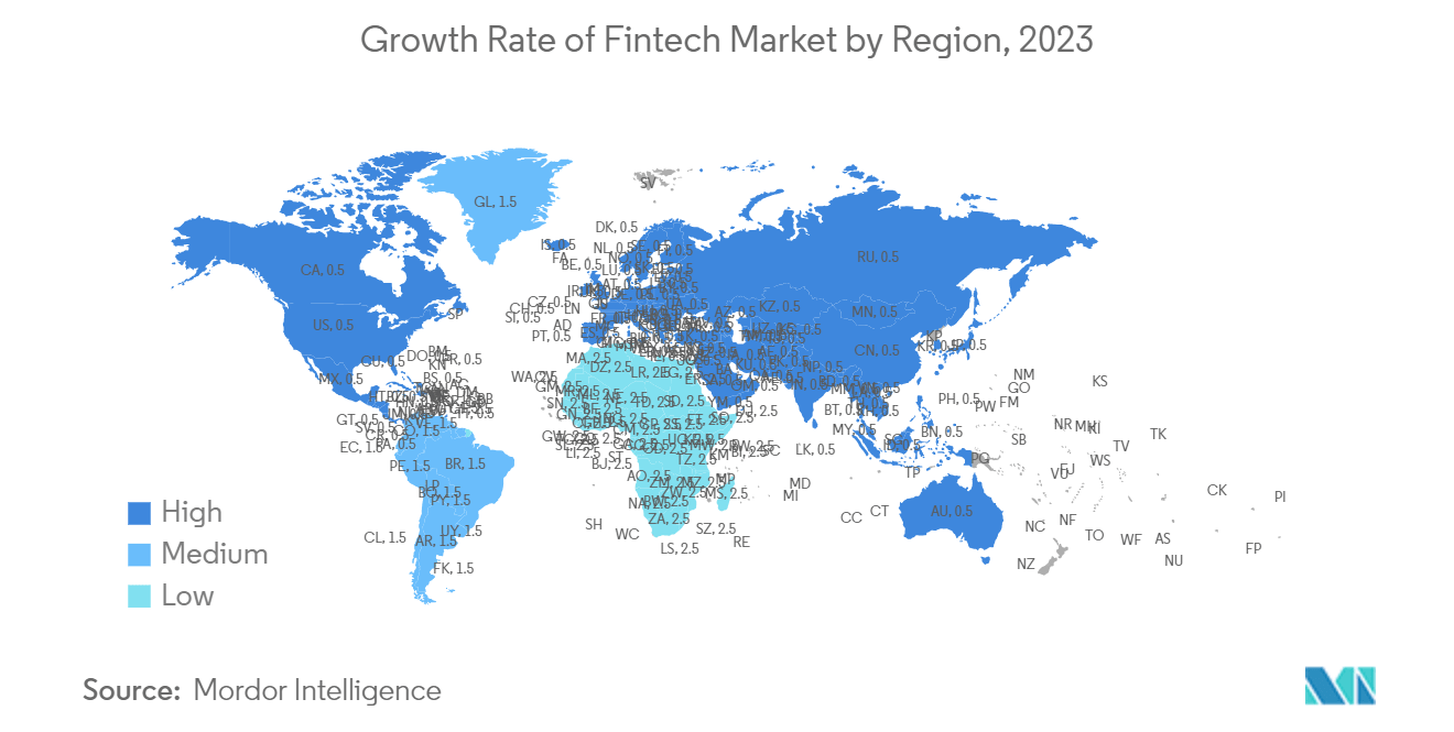 Global Fintech Market: Growth Rate of Fintech Market by Region, 2023