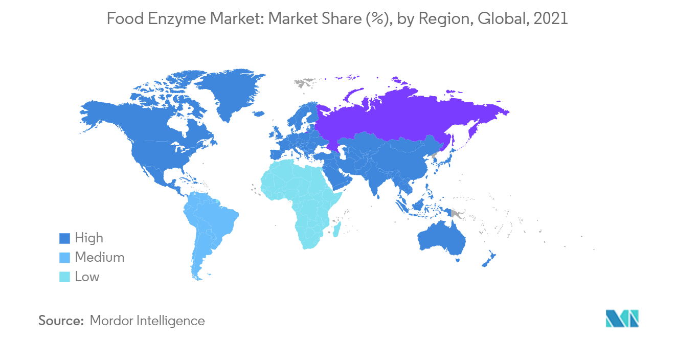 Food Enzyme Market: Market Share (%), by Region, Global, 2021