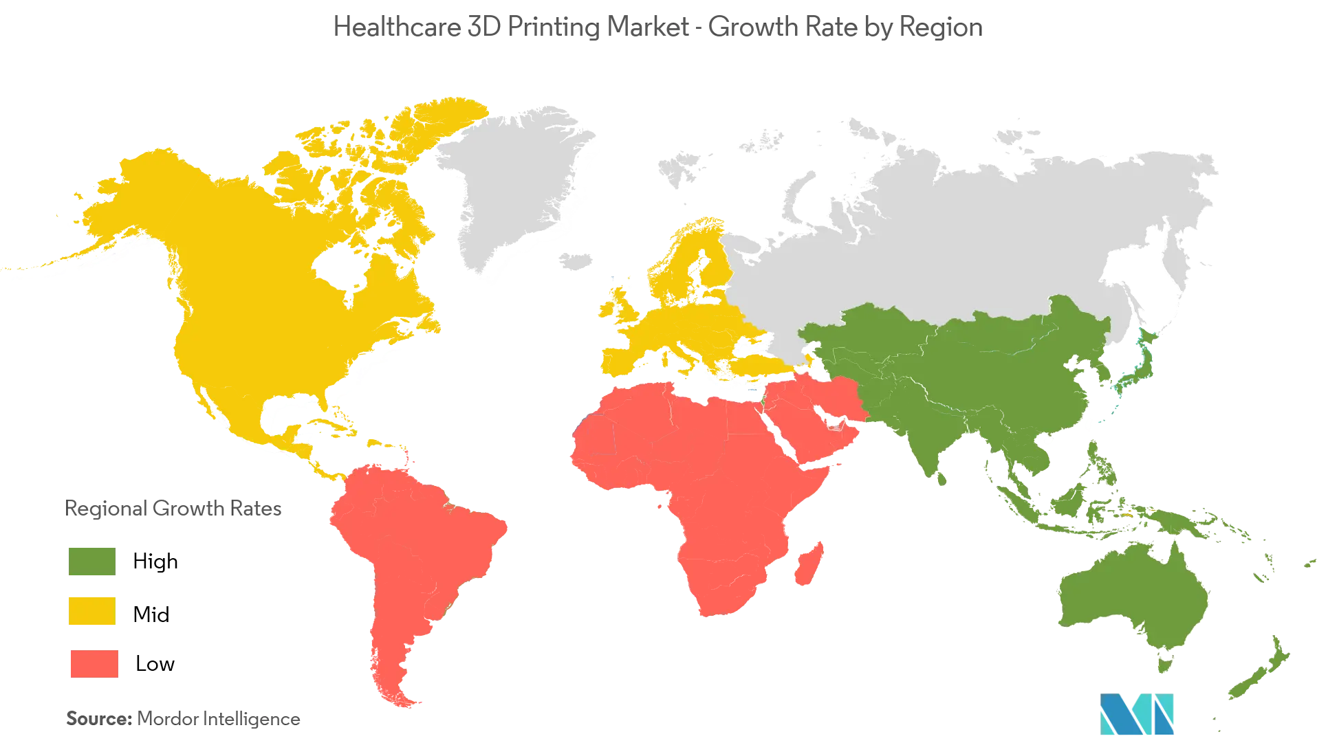 healthcare 3D printing market growth by region