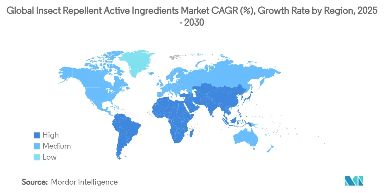 글로벌 방충제 활성 성분 바카라사이트 쇼미더벳 CAGR(%), 지역별 성장률