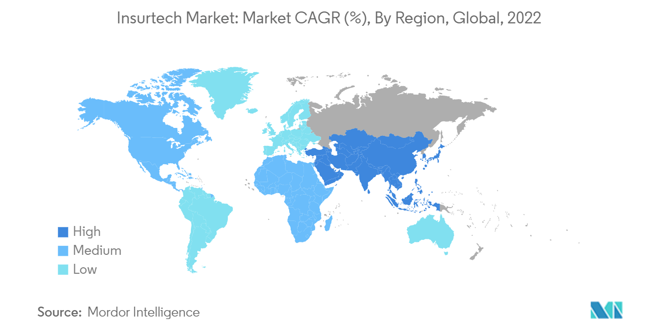 Insurtech Market: Market CAGR (%), By Region, Global, 2022