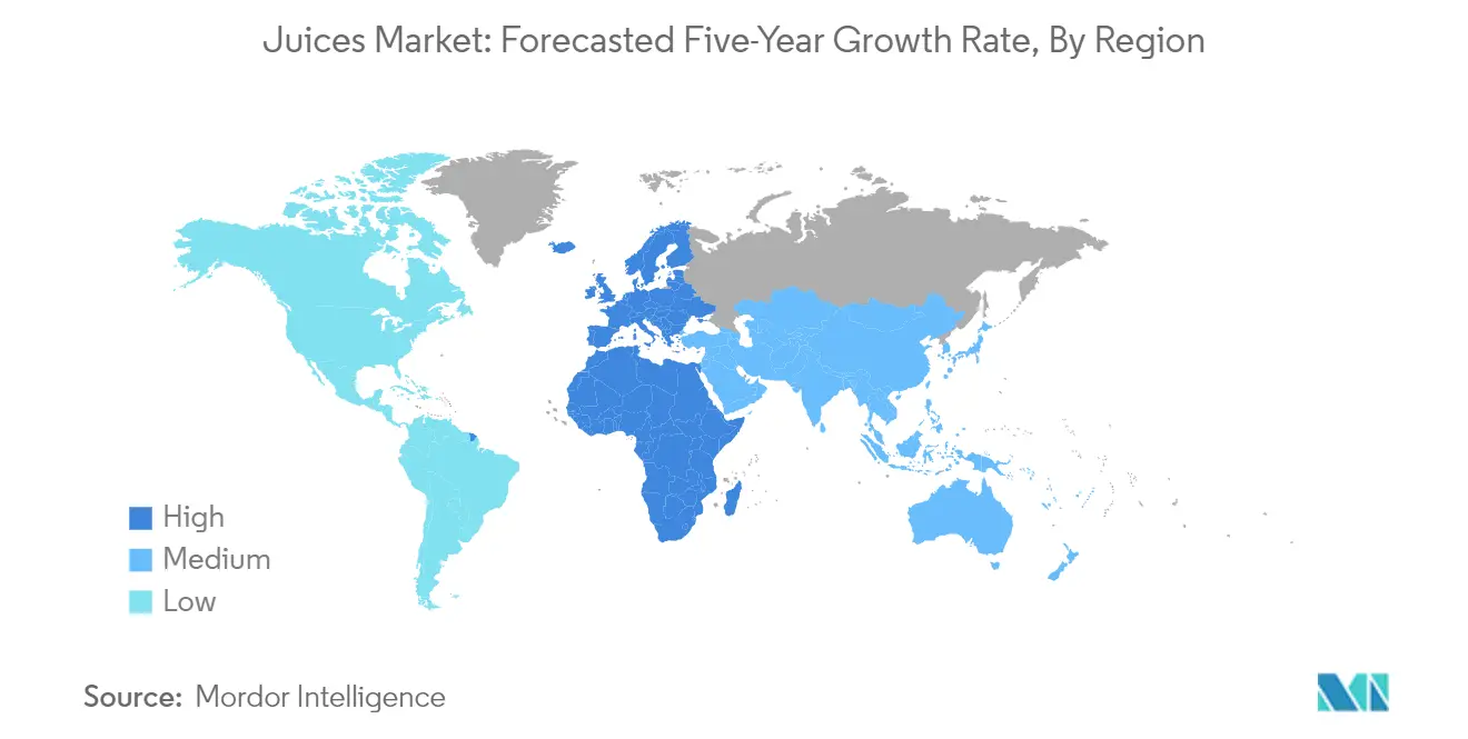 Market Analysis of Juices Market: Forecasted Growth Rate by Region