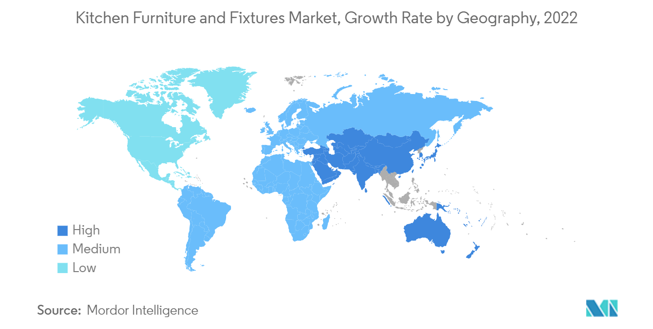 سوق أثاث وتركيبات المطبخ سوق أثاث وتركيبات المطبخ، معدل النمو حسب الجغرافيا، 2022