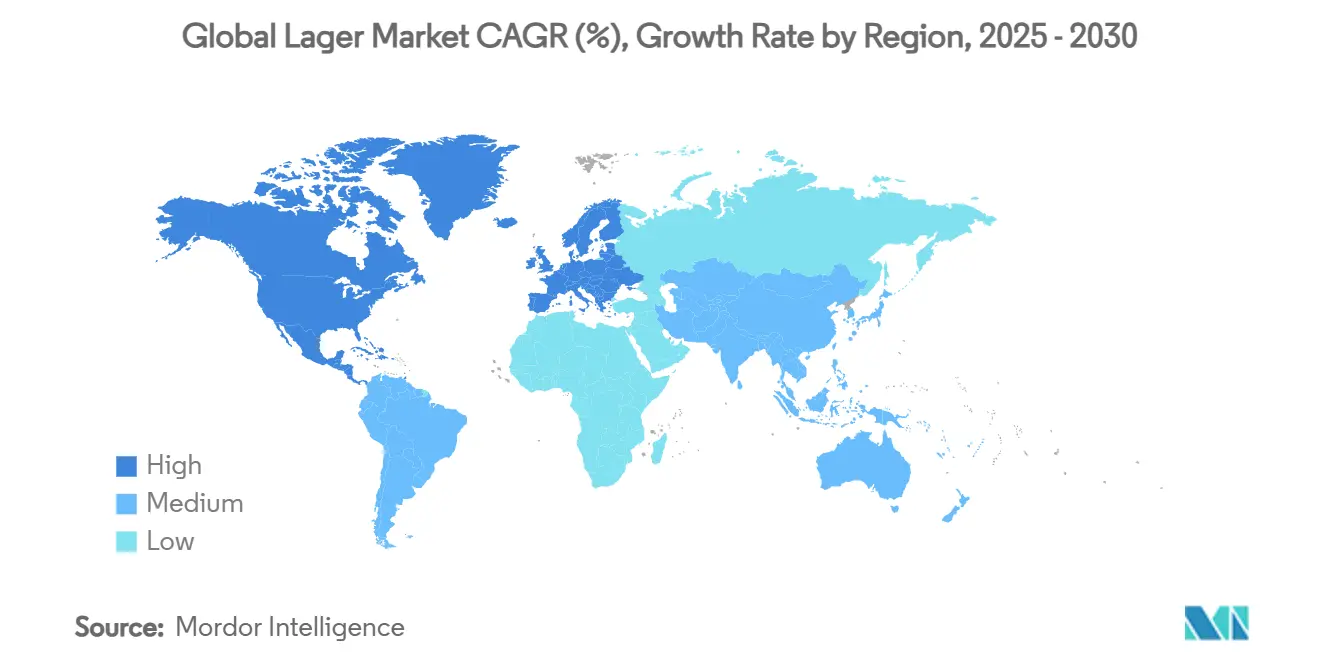 Global Lager Market CAGR (%), Growth Rate by Region