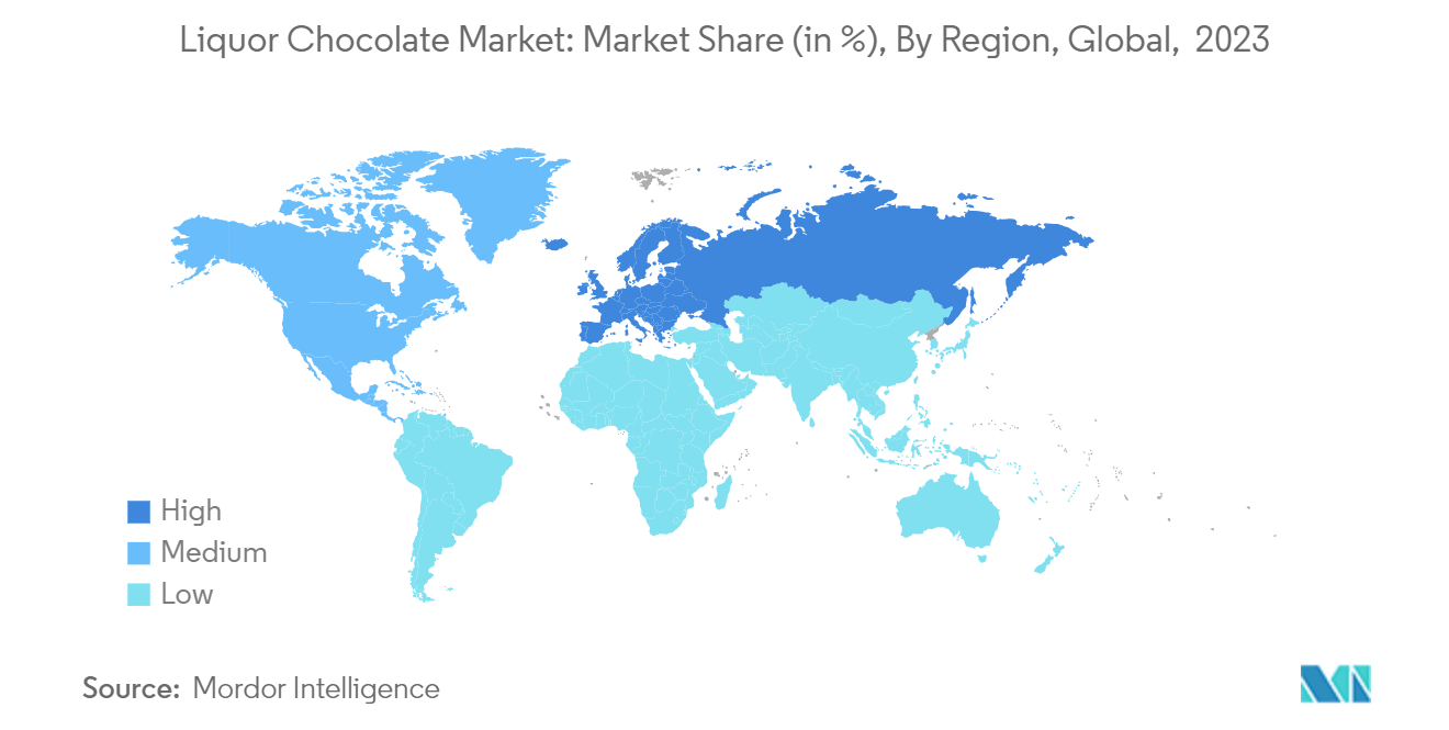 Liquor Chocolate Market: Market Share (in %), By Region, Global,  2023