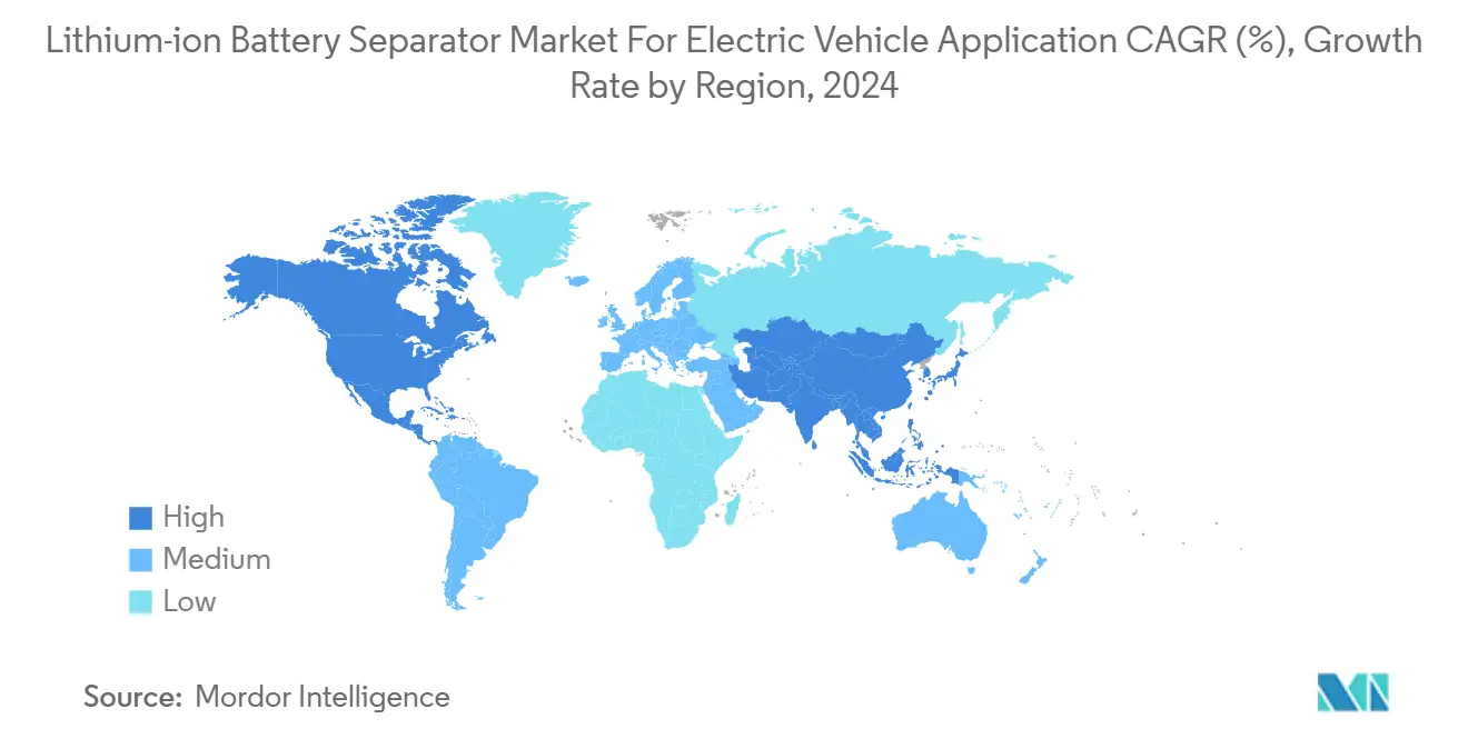 Lithium-ion Battery Separator Market For Electric Vehicle Application CAGR (%), Growth Rate by Region