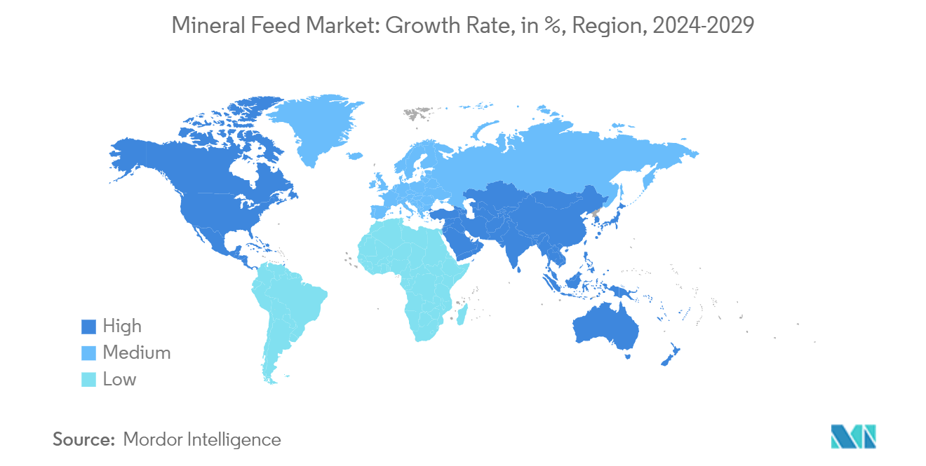 Mineral Feed Market: Growth Rate, in %, Region, 2024-2029