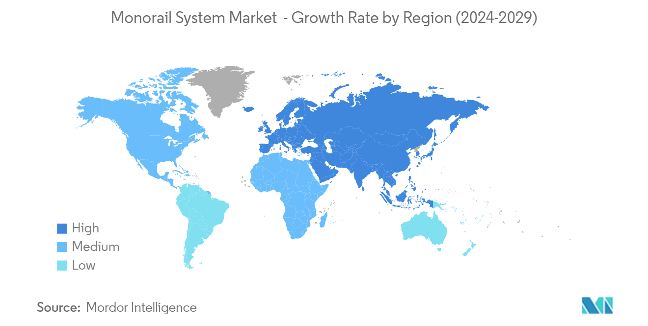 Monorail System Market  - Growth Rate by Region (2024-2029)
