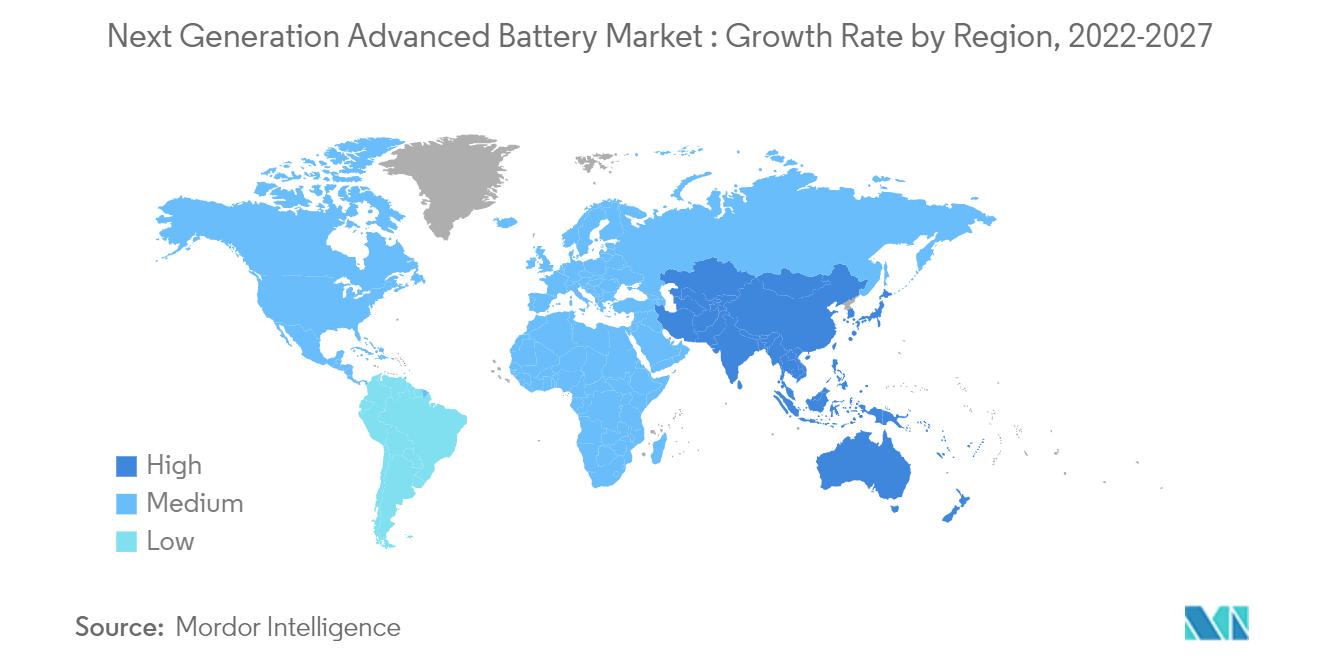 次世代先端電池市場 - 地域別成長率、2022-2027年