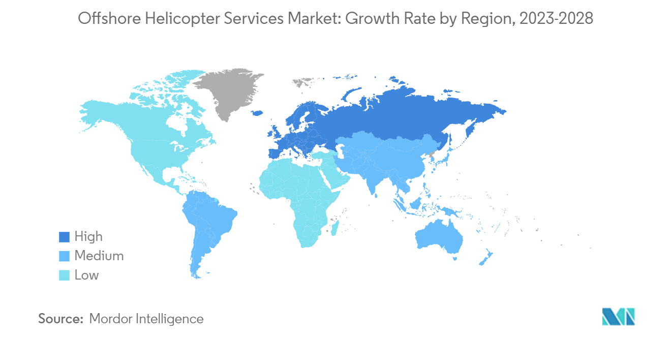 Mercado de servicios de helicópteros en alta mar tasa de crecimiento por región, 2023-2028