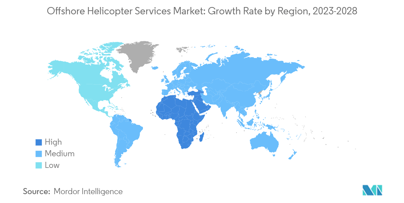 Рынок услуг морских вертолетов темпы роста по регионам, 2023-2028 гг.