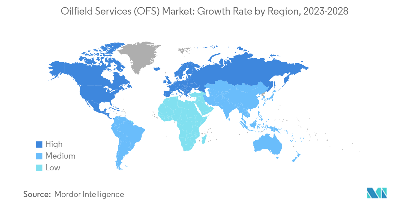  Mercado de servicios petroleros (OFS) Tasa de crecimiento por región, 2023-2028