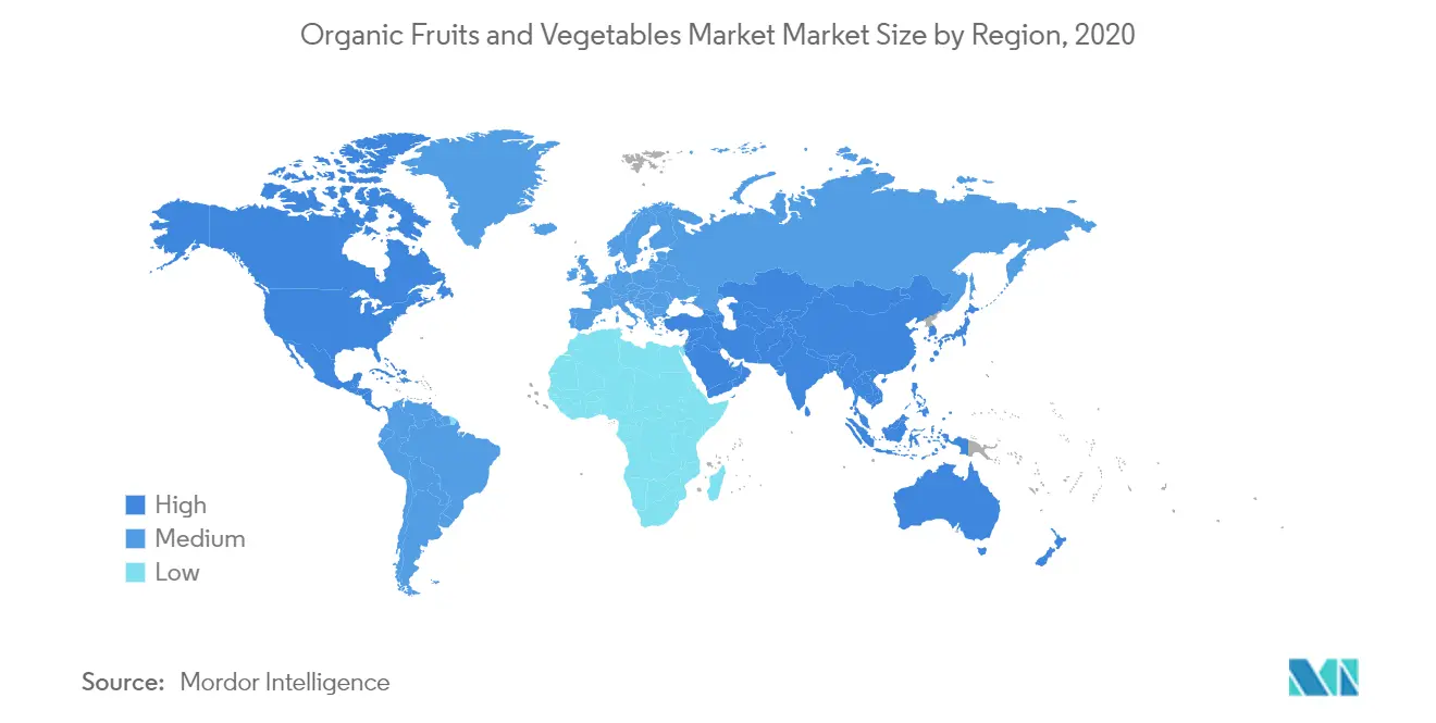 Organic Fruits and Vegetables Market: Market Share in %, By Geography, 2019