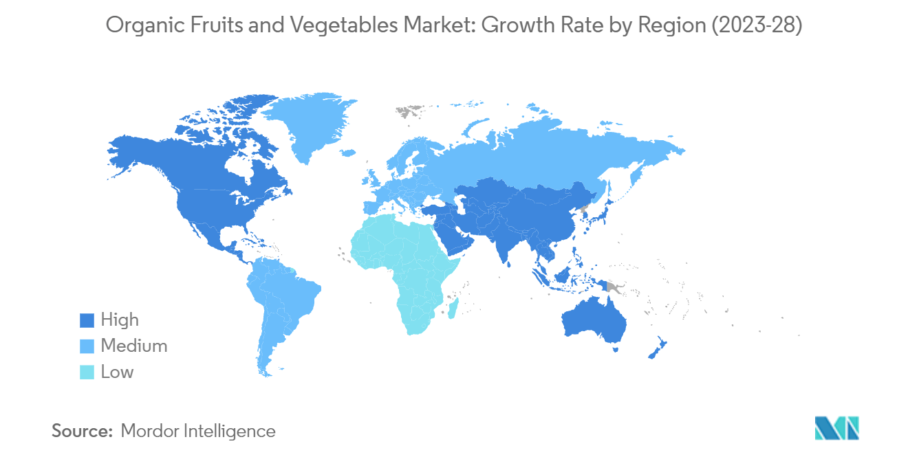 Thị trường rau quả hữu cơ - Tốc độ tăng trưởng theo khu vực (2023-28)