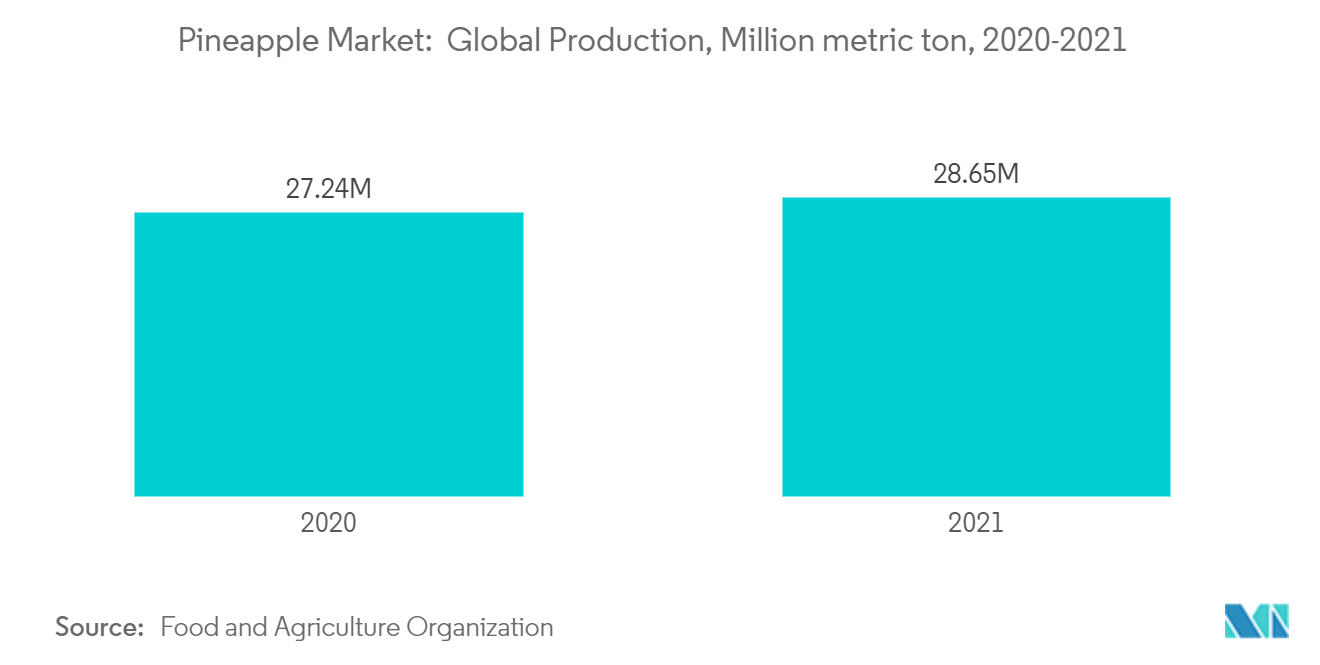菠萝市场：全球产量，百万吨，2020-2021 年