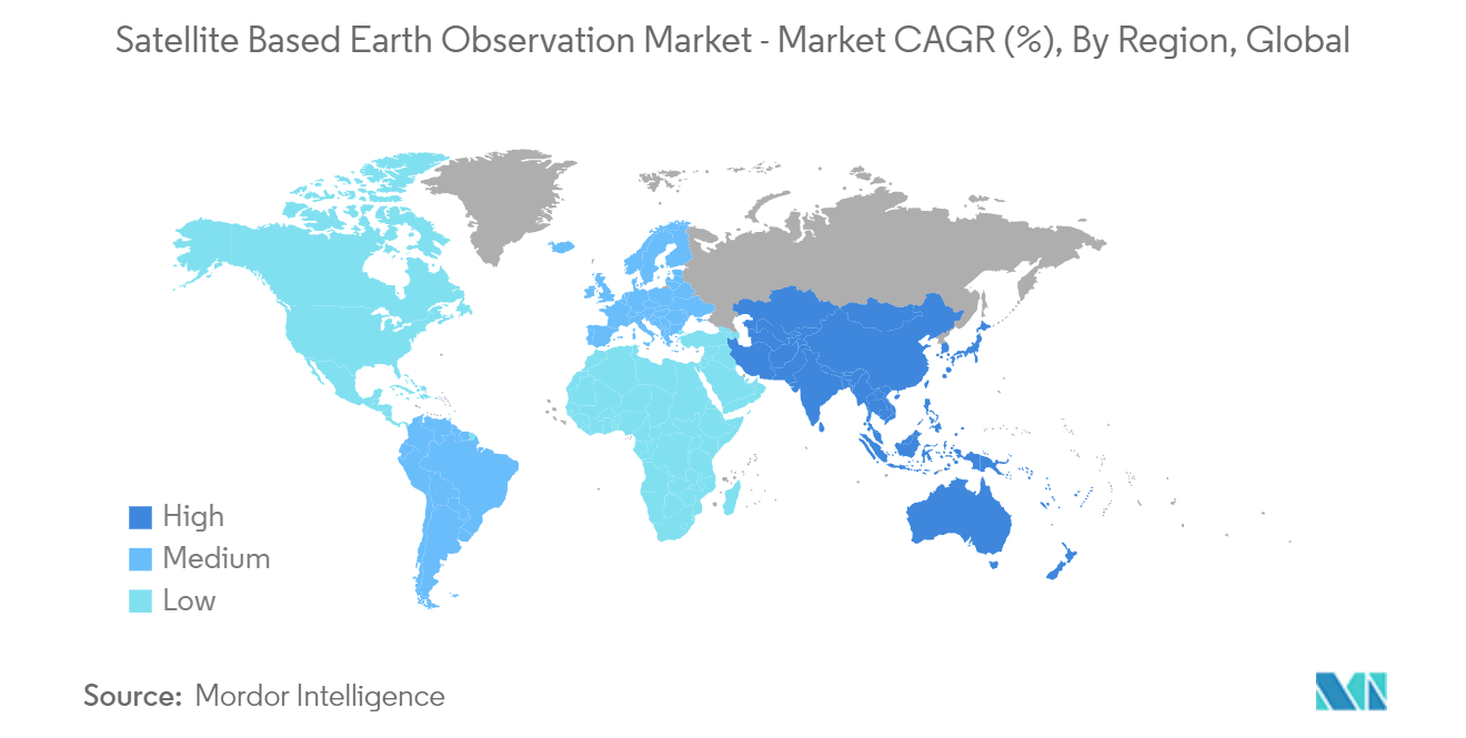 위성 기반 지구 관측 시장: 위성 기반 지구 관측 시장 - 시장 CAGR(%), 지역별, 글로벌
