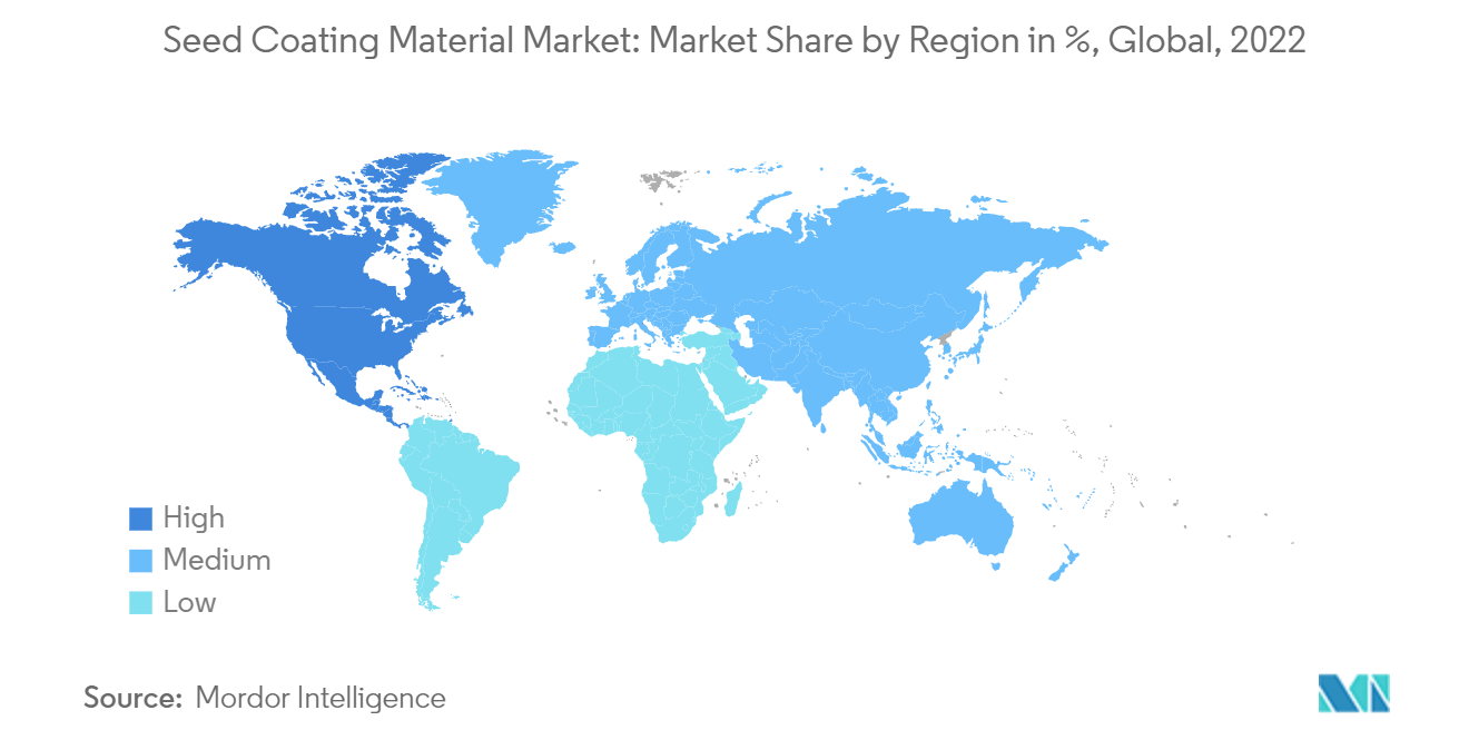 種子コーティング材市場：地域別市場シェア（%）、世界、2022年
