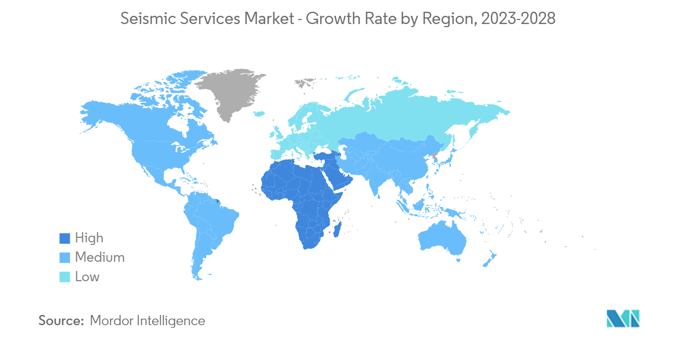 Mercado de Serviços Sísmicos – Taxa de Crescimento por Região, 2023-2028