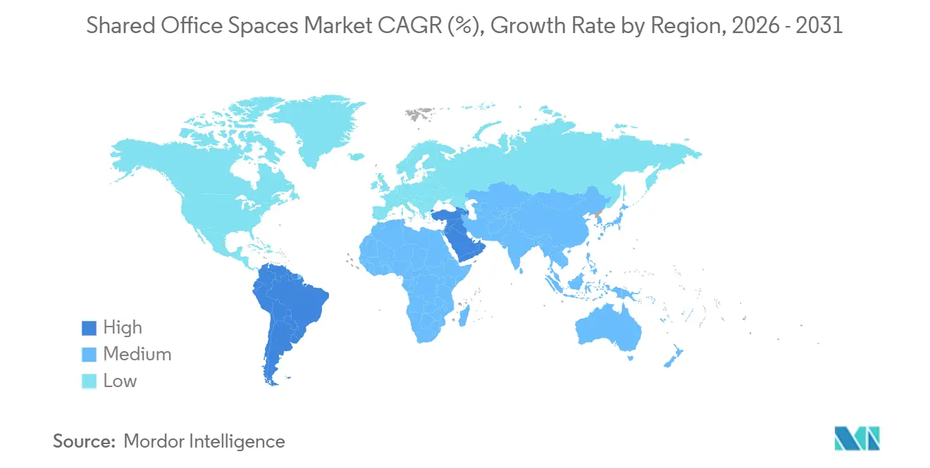Shared Office Spaces Market CAGR (%), Growth Rate by Region