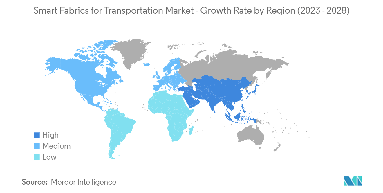 سوق الأقمشة الذكية للنقل - معدل النمو حسب المنطقة (2023 - 2028)