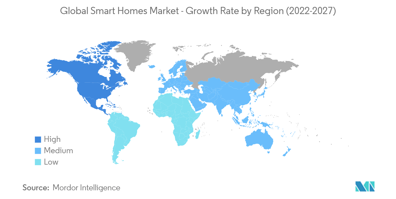 Global Smart Homes Market - Growth Rate by Region (2022 - 2027)