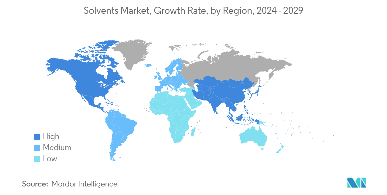 溶剤市場の成長率：地域別、2024年～2029年