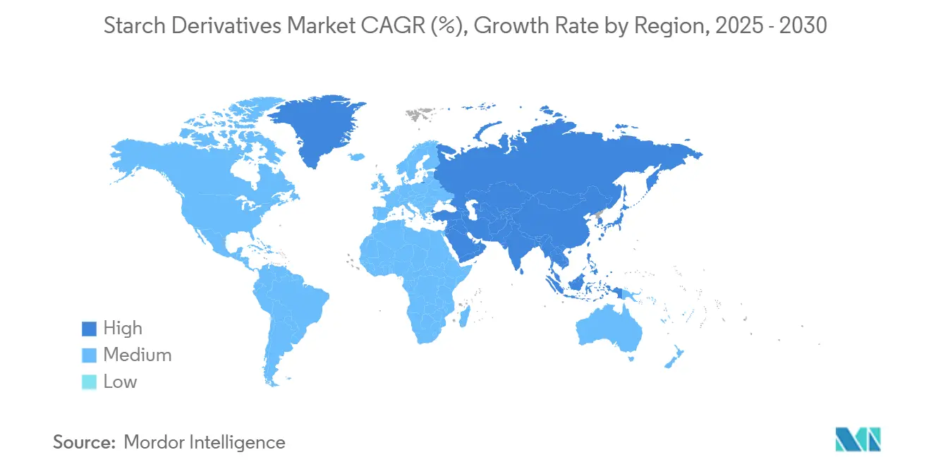 Mercado de derivados del almidón CAGR (%), tasa de crecimiento por región